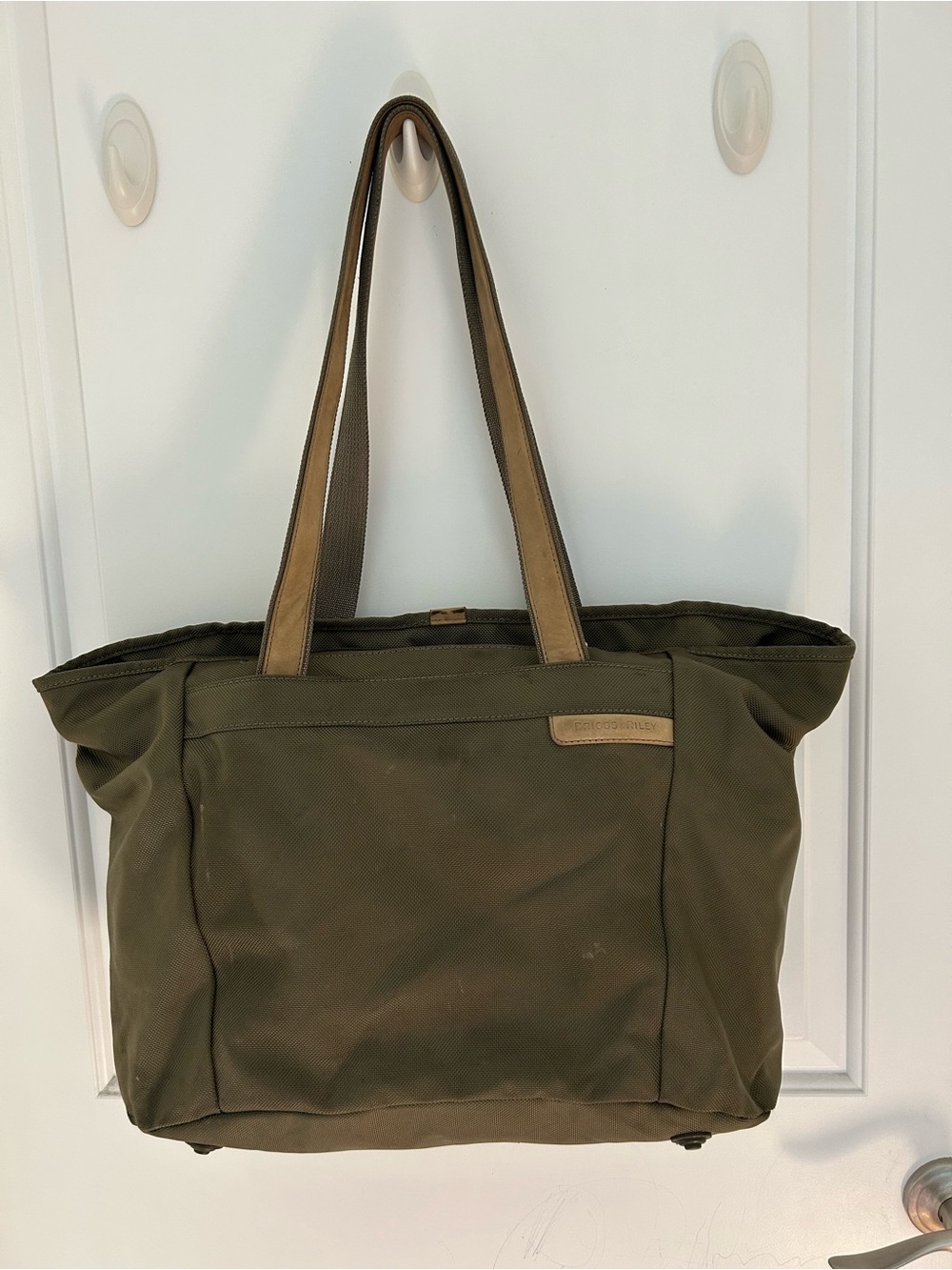 Briggs & Riley Olive Green Canvas PREMIUM Carry On Tote with Tan Handles